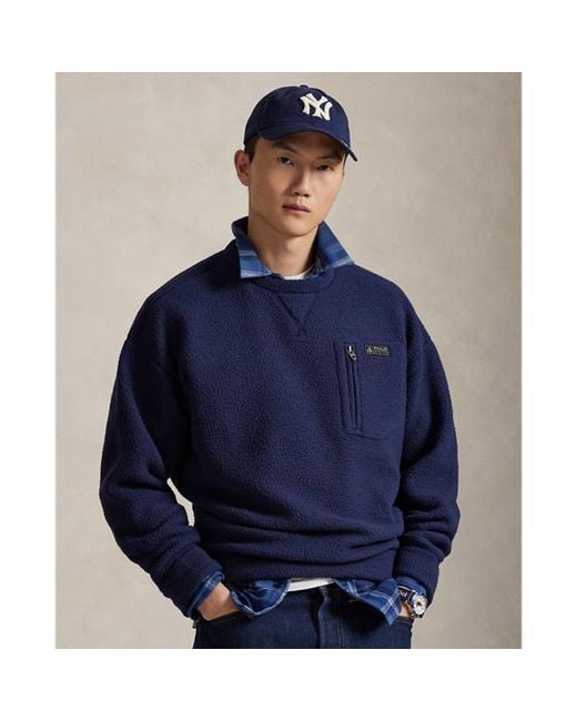 Polo Ralph Lauren Blue Relaxed Fit Pile Fleece Sweatshirt for men