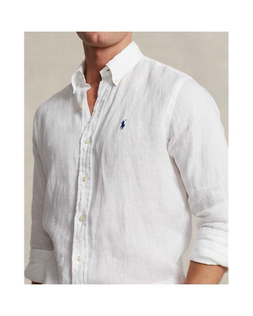 Camicia in lino Custom-Fit di Polo Ralph Lauren in White da Uomo