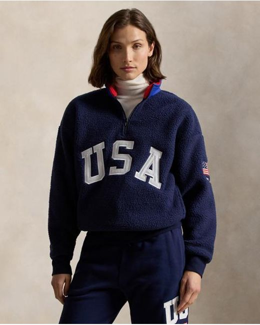 Polo Ralph Lauren Blue Relaxed Fit Flag Fleece Pullover for men