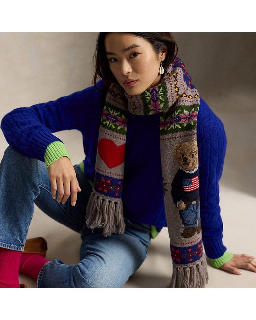 Polo Ralph Lauren Multicolor Polo Bear Wool-Blend Scarf