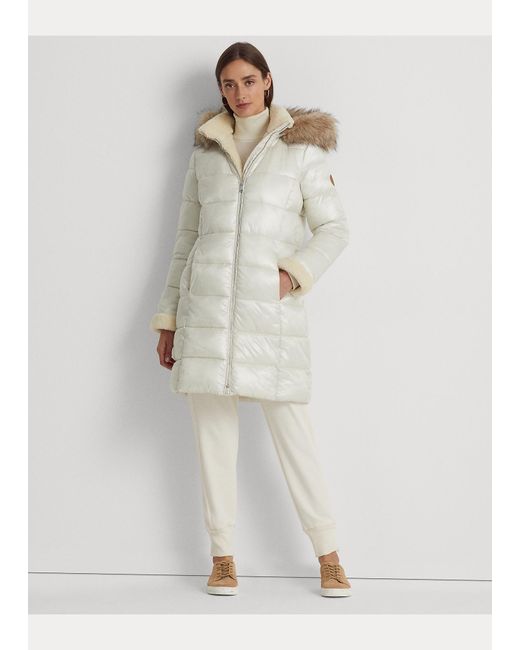 Manteau à capuche métallisé bordé de fausse fourrure Ralph Lauren en  coloris Neutre | Lyst