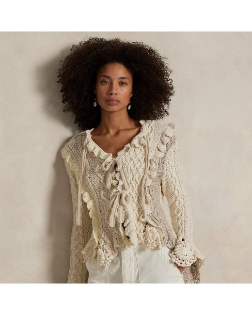 Ralph Lauren Natural Mixed-Stitch Tie-Front Cardigan