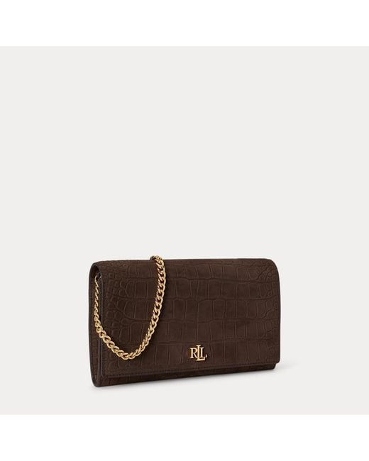 Ralph Lauren Brown Medium Adair Ii Croc-Embossed Crossbody