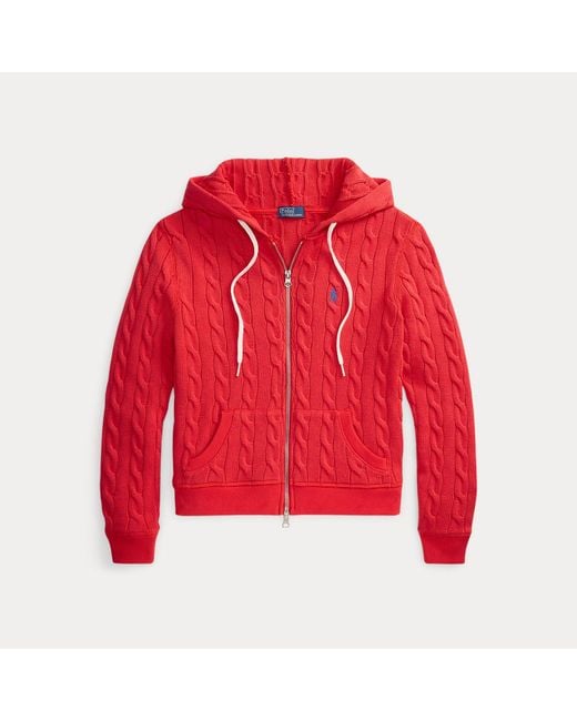 Polo Ralph Lauren Red Cable-Knit Cotton Full-Zip Hoodie