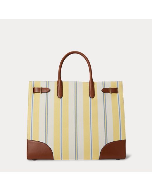 Ralph Lauren Natural Striped Canvas Large Devyn Tote Bag