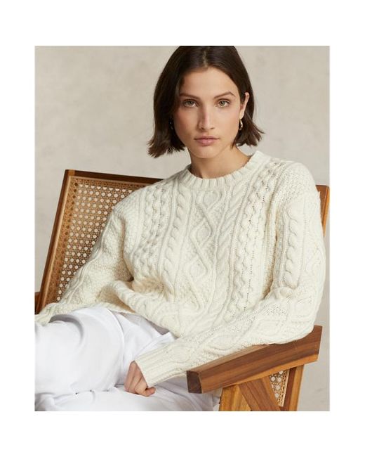 Polo Ralph Lauren Natural Aran-knit Wool-blend Crewneck Sweater