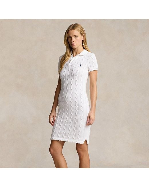 Ralph Lauren White Logo-embroidered Polo-collar Cotton Midi Dress X