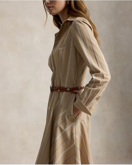 Polo Ralph Lauren Brown Striped Cotton Panelled Shirtdress