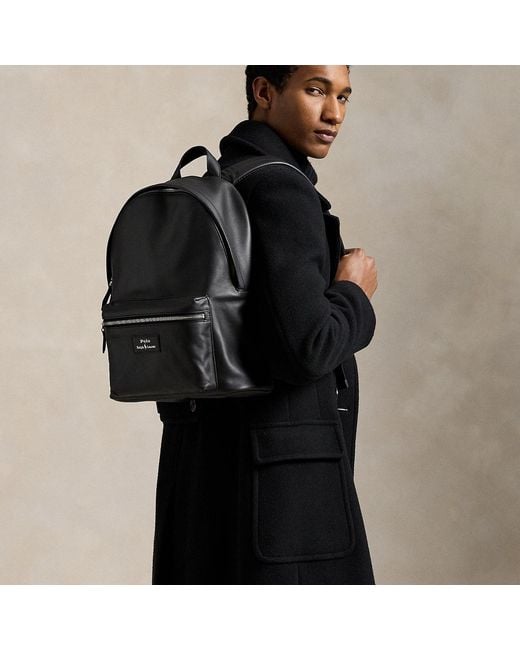 Polo Ralph Lauren Black Smooth Leather Backpack for men