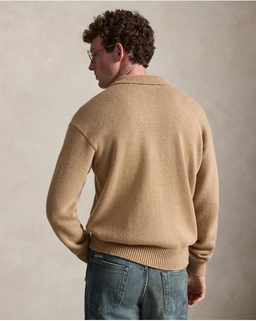 Polo Ralph Lauren Brown Relaxed Fit Cable Cotton Polo Jumper for men