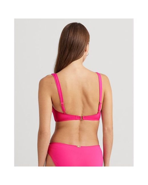 Top da bikini con scollo a V e volant di Lauren by Ralph Lauren in Pink