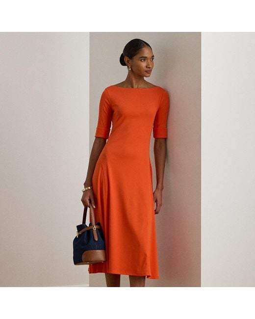 knee length dresses for ladies Lauren Ralph Lauren Munzie Rib Knit Stretch Cotton Midi Dress In Light