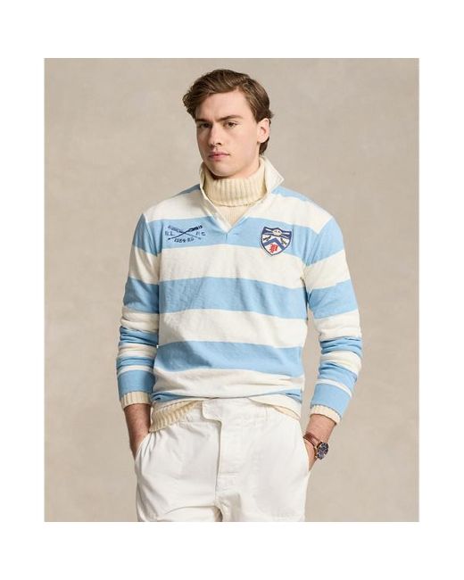 Ralph Lauren Blue Classic Fit Striped Jersey Rugby Shirt for men