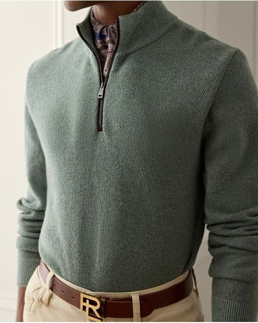 Ralph Lauren Green Birdseye Cashmere Quarter-Zip Jumper for men