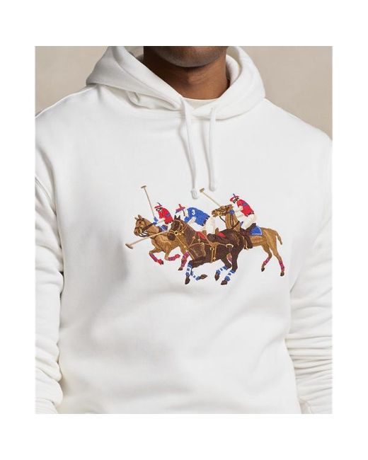 Tallas Grandes - Sudadera de felpa con caballo triple Ralph Lauren de hombre de color White