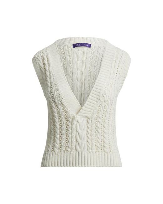 Gilet in maglia a trecce di cotone e seta di Ralph Lauren in White