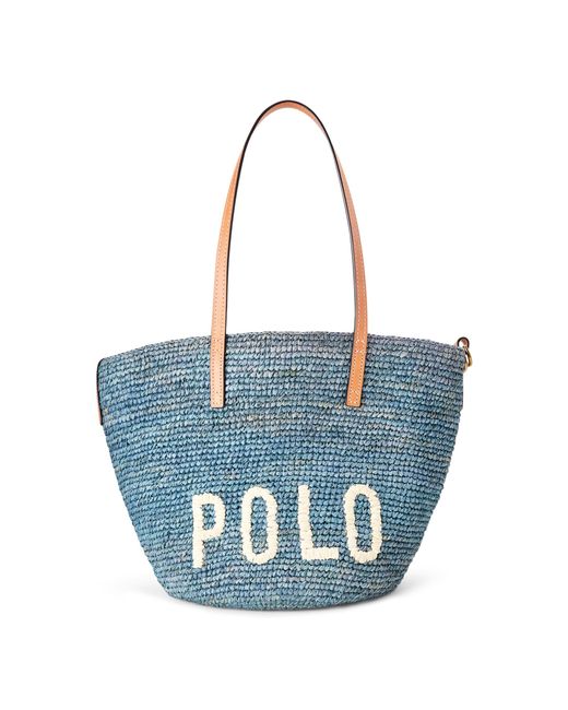 Polo Ralph Lauren Blue Raffia Medium Tote Bag In Chambray - Size One Size