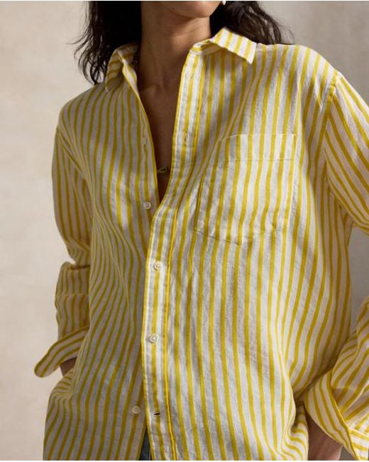 Polo Ralph Lauren Metallic Oversize Fit Striped Linen-Cotton Shirt
