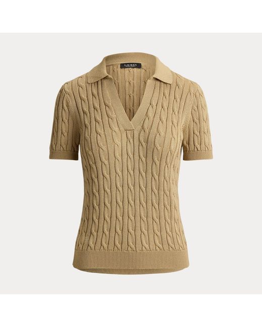 Ralph Lauren Brown Cable Cotton-Blend Short-Sleeve Jumper