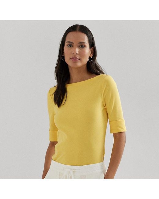 Camiseta de algodón elástico Lauren by Ralph Lauren de color Yellow