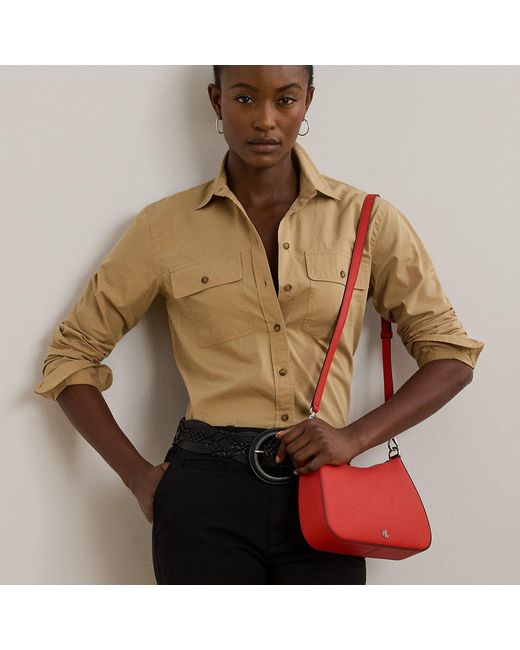 Ralph Lauren Red Crosshatch Leather Medium Danni Bag