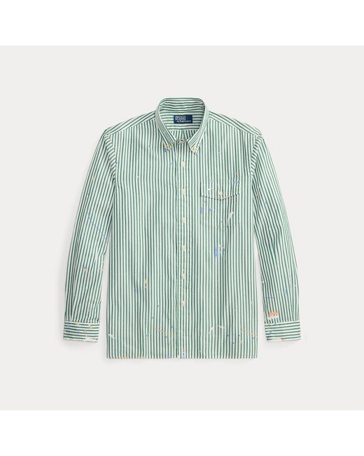 Polo Ralph Lauren Green Classic Fit Paint-Splatter Striped Shirt for men