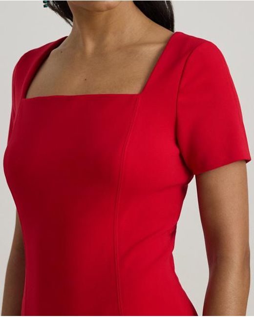 Ralph Lauren Red Faille Short-Sleeved Cocktail Dress