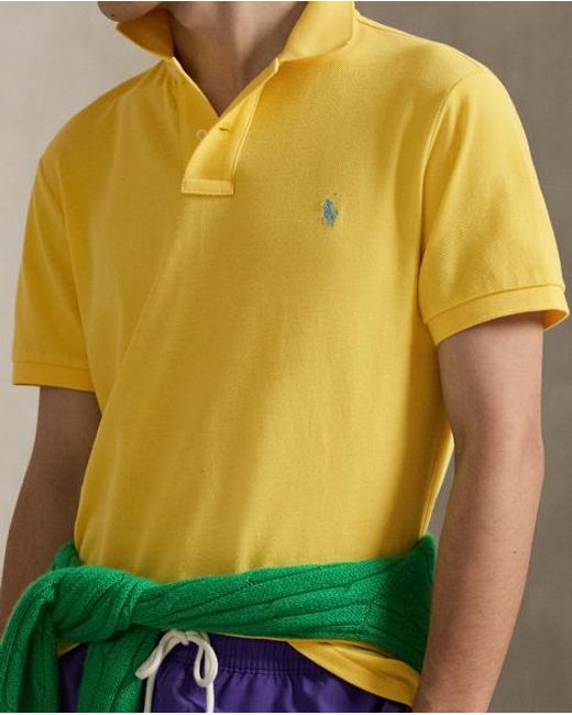 Polo Ralph Lauren Yellow The Iconic Custom Slim Fit Mesh Polo for men