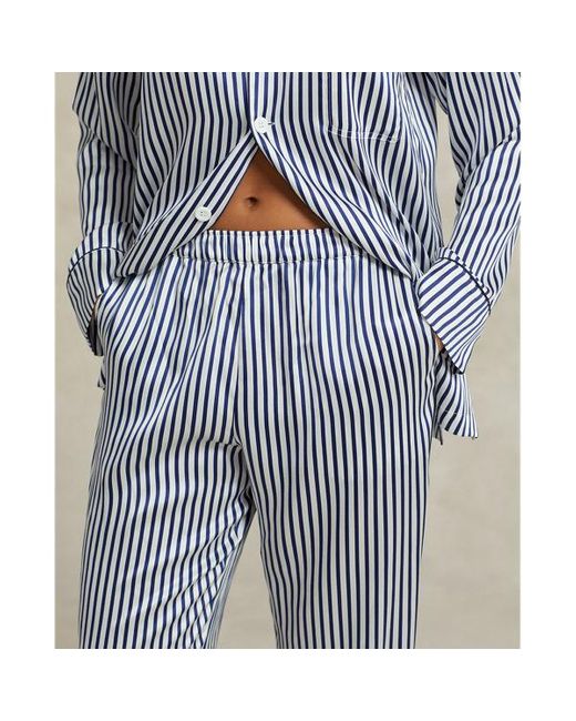 Polo Ralph Lauren Blue Striped Stretch Silk Long-sleeve Pj Set