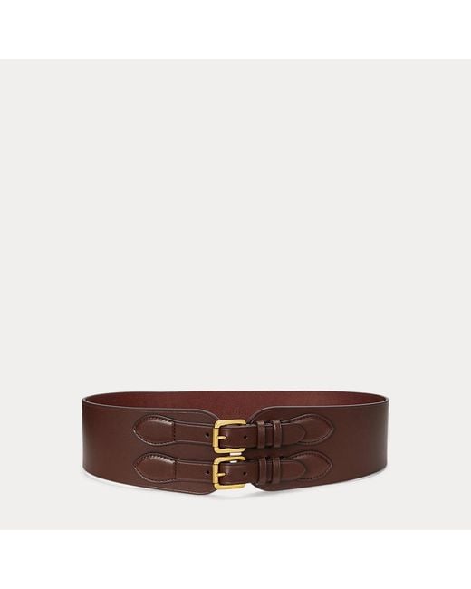 Ralph Lauren Brown Vachetta Leather Double-buckle Wide Belt