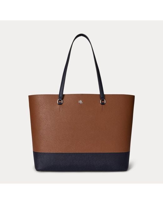 Tote Karly grande in pelle tratteggiata di Ralph Lauren in Brown
