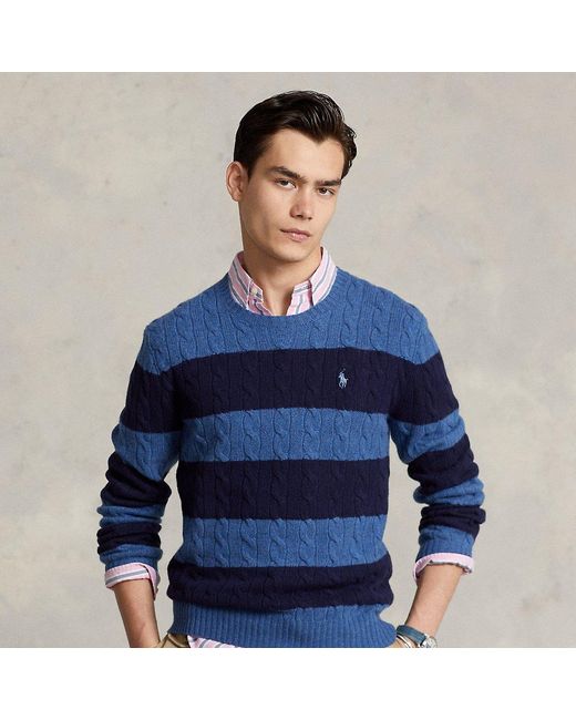 Ralph Lauren Striped Cable-knit Wool-cashmere Sweater in Blue for Men ...