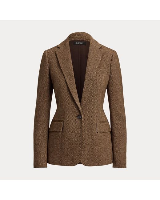 Ralph Lauren Brown Cotton-Blend Herringbone Blazer