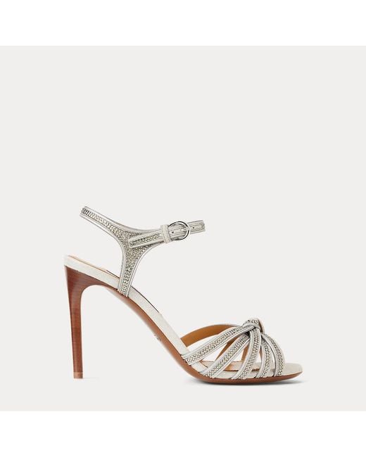 Ralph Lauren White Verzierte Sandale Kieran Aus Wildleder