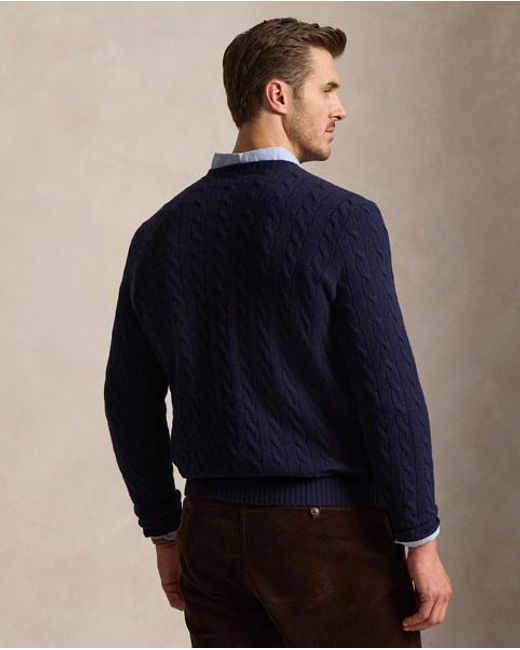 Ralph Lauren Blue Cable-Knit Wool-Cashmere Sweater for men
