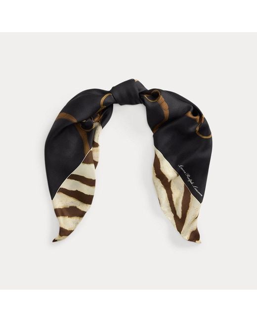 Ralph Lauren Vierkante Zijden Sjaal Met Riemenprint in het Black