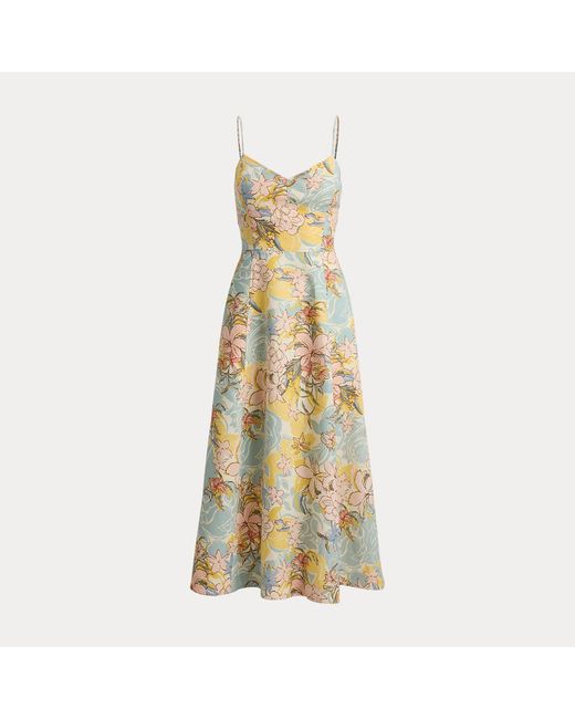 Ralph Lauren Green Floral Linen Sleeveless Midi Dress