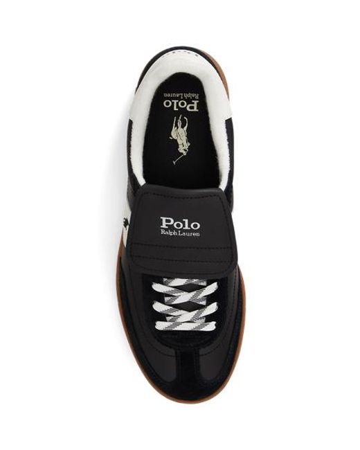 Ralph Lauren Black Bedford Leather-Suede Trainers for men