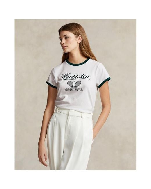 Camiseta ribeteada Wimbledon con gráfico Polo Ralph Lauren de color White
