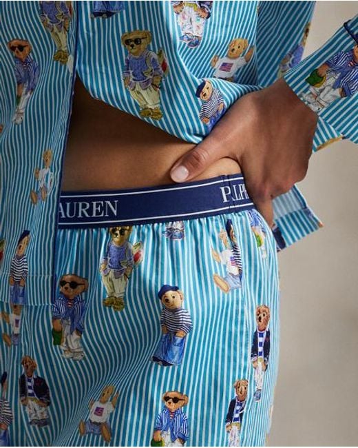 Polo Ralph Lauren Blue Polo Bear Cotton Sateen Pyjama Set