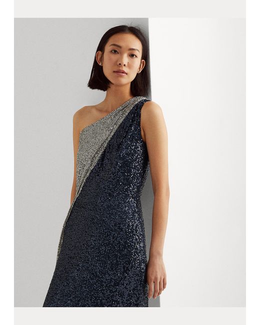 Ralph Lauren Einschultriges Kleid mit Pailletten in Blau | Lyst DE