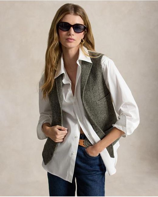 Polo Ralph Lauren Gray Wool Herringbone Tweed Waistcoat for men