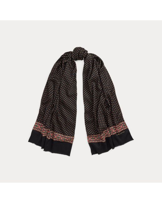 Polo Ralph Lauren Black Foulard Wool Fringe Scarf