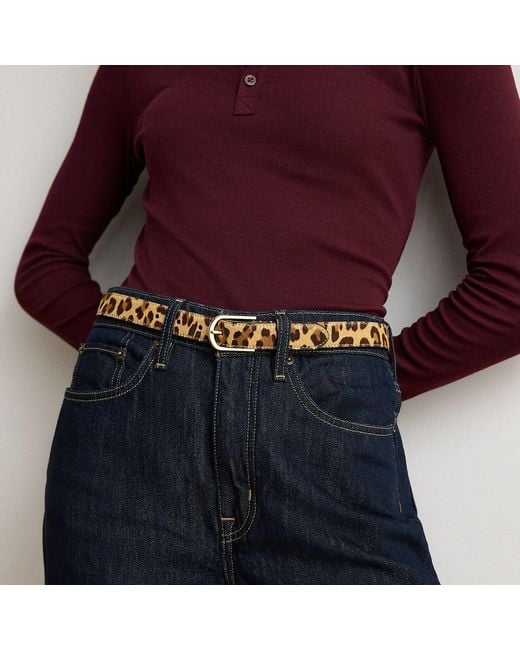 Ralph Lauren Purple Rounded-Buckle Leopard-Print Skinny Belt