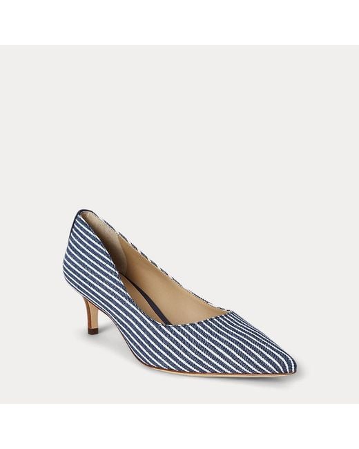 Ralph Lauren Blue Adrienne Striped Canvas Pump
