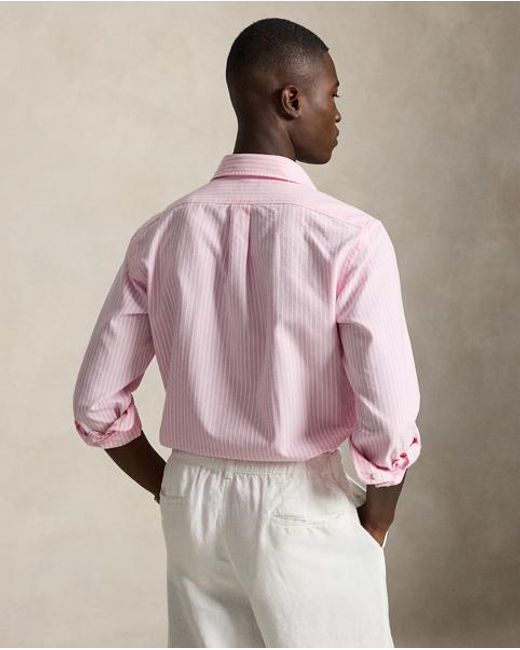 Polo Ralph Lauren Pink Custom Fit Seersucker Oxford Shirt for men