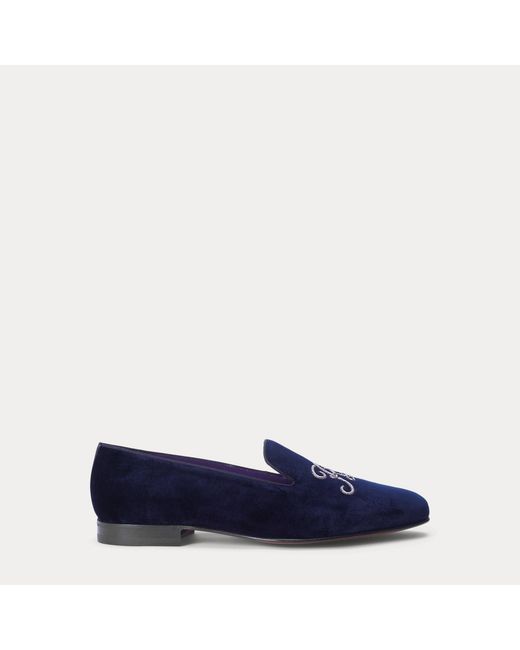 Ralph Lauren Blue Alonzo Bullion Velvet Slipper for men
