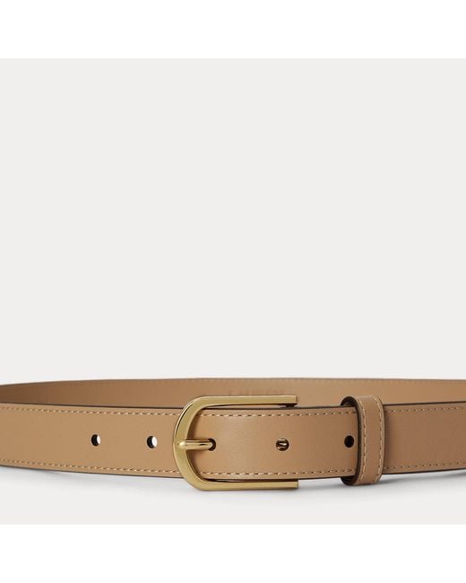 Ralph Lauren Natural Rounded-Buckle Leather Skinny Belt
