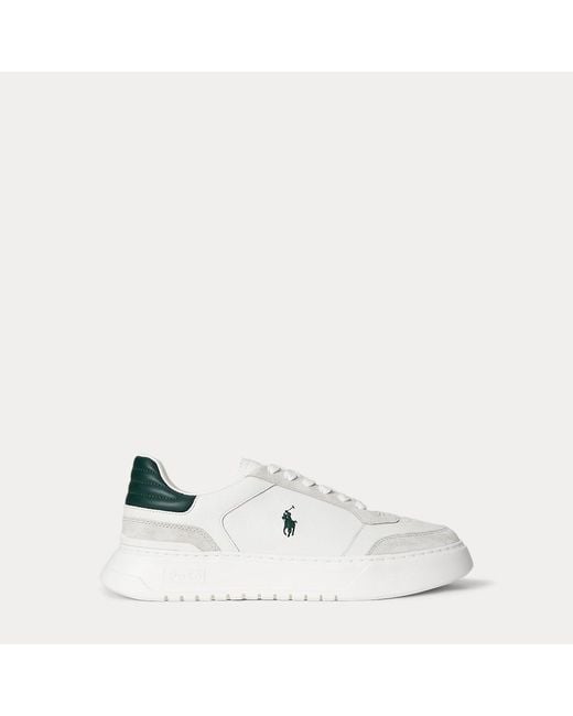 Ralph Lauren White Rlite Sport Leather-Suede Trainer for men