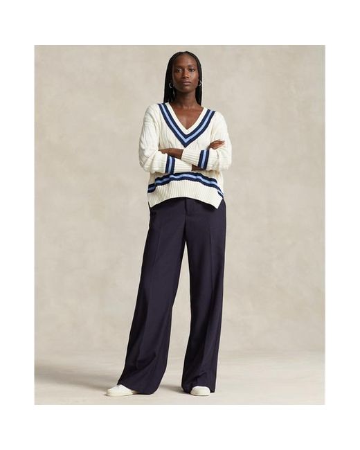 Polo Ralph Lauren Blue Stretch Wool Faille Wide-leg Pant